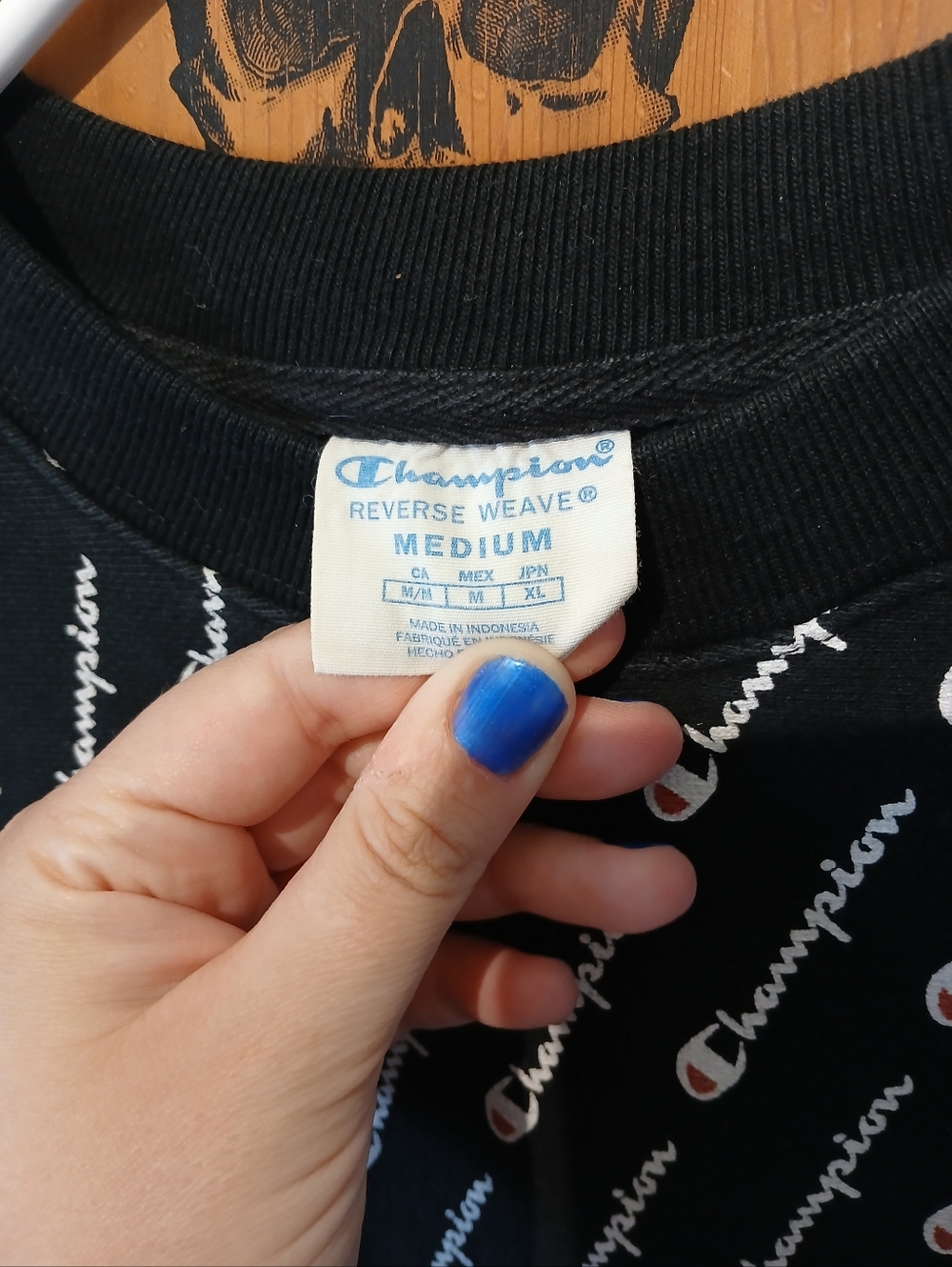 Vintage Champion Black Crewneck Sweatshirt with White and Red Logo Print - Picture 2 of 5